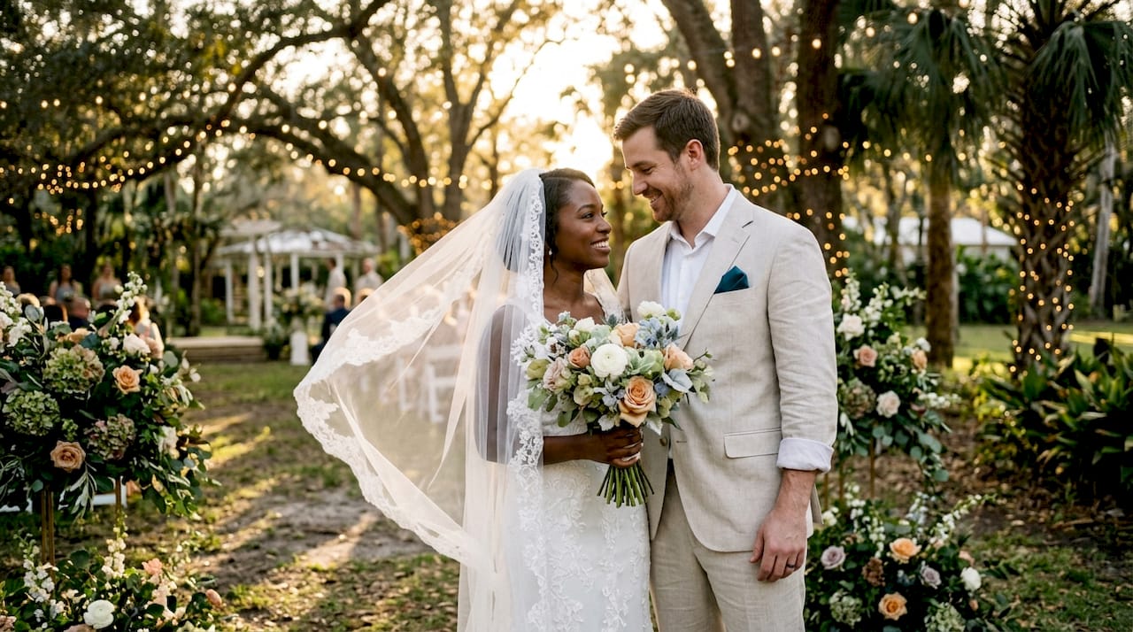 Florida winter wedding couple outdoors beach