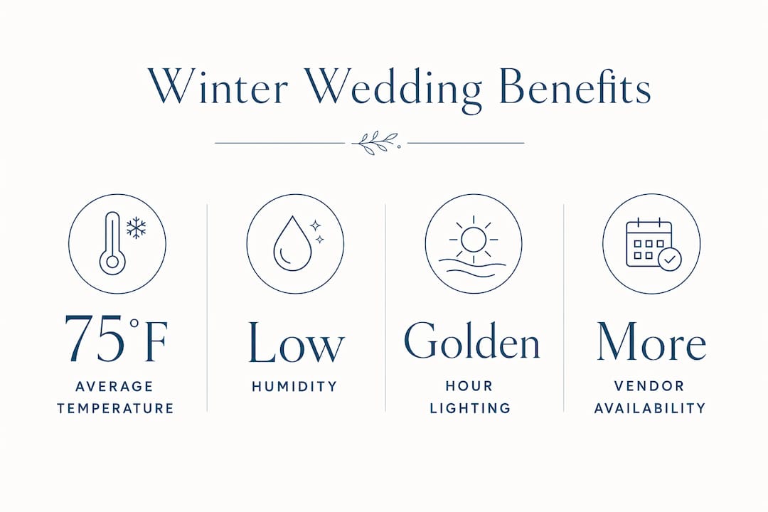 Infographic showing Florida winter wedding photo advantages