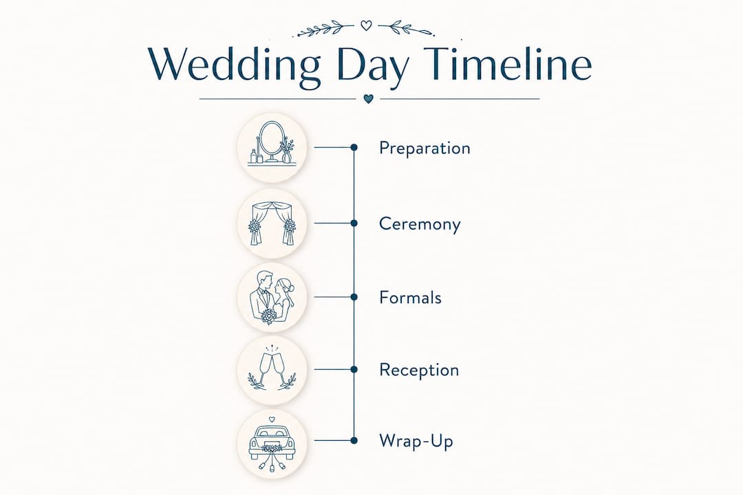 Infographic showing wedding day timeline steps
