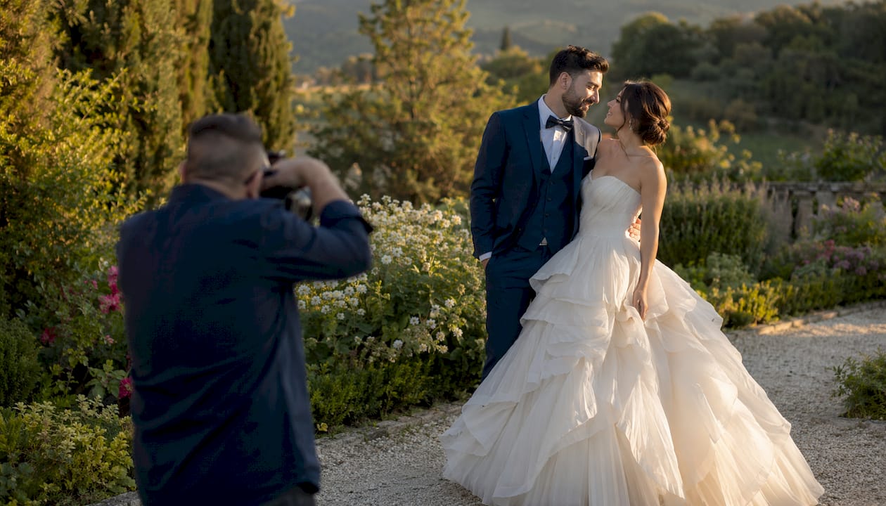 Bridal couple styled and posed in photography studio