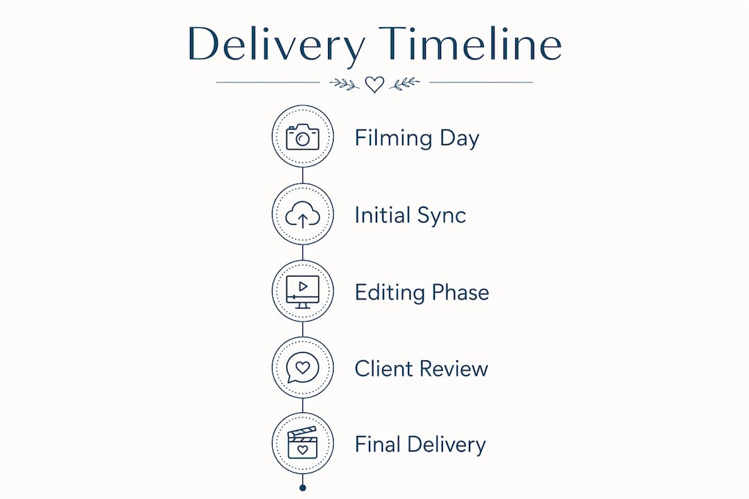 Infographic showing wedding video delivery steps