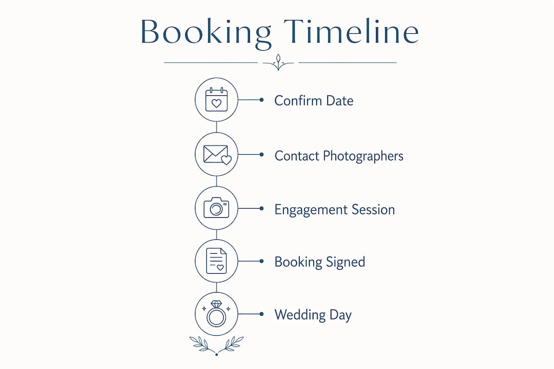 Infographic showing wedding photographer booking steps timeline