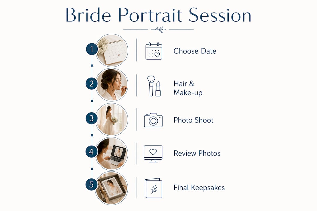 Infographic showing bridal portrait session steps