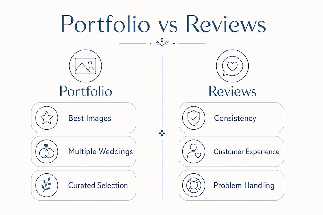 Infographic comparing wedding portfolios and reviews