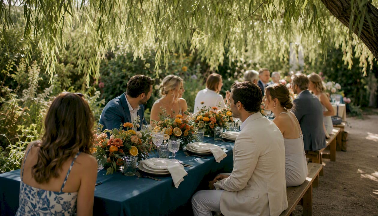Daytime brunch wedding rooftop decor