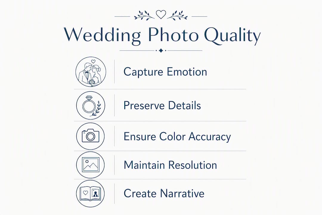 Infographic illustrating key factors in wedding photo quality