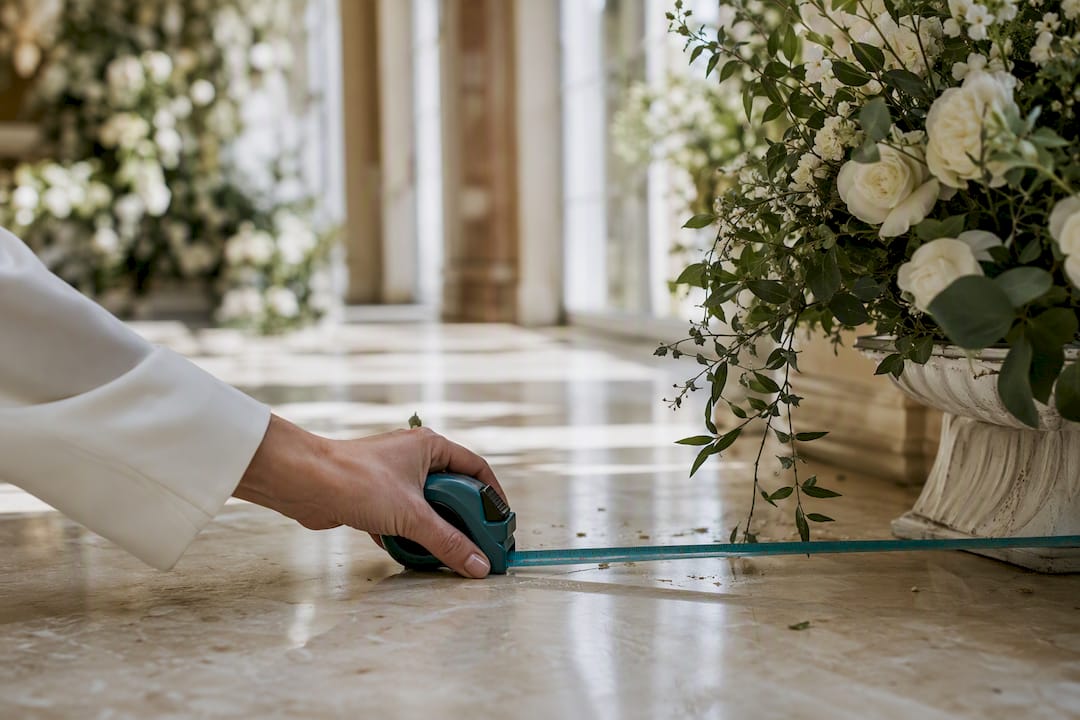 Hand measuring venue space floor