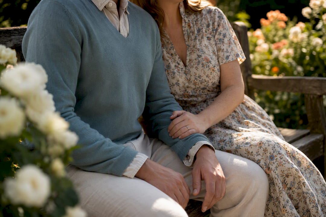 Close detail of mixed patterns and textures in outfits