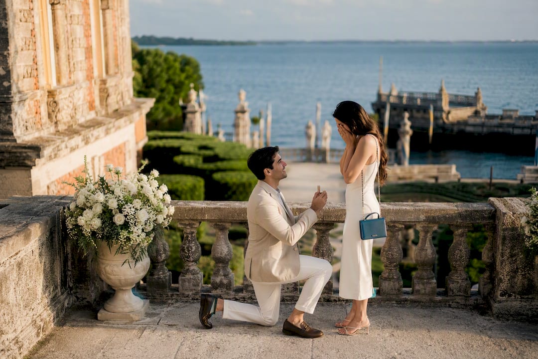 Proposal at Vizcaya gardens in golden light