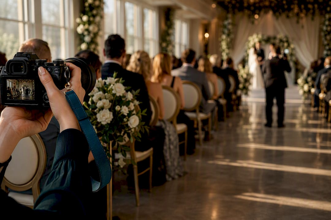 Second shooter capturing ceremony guest reactions