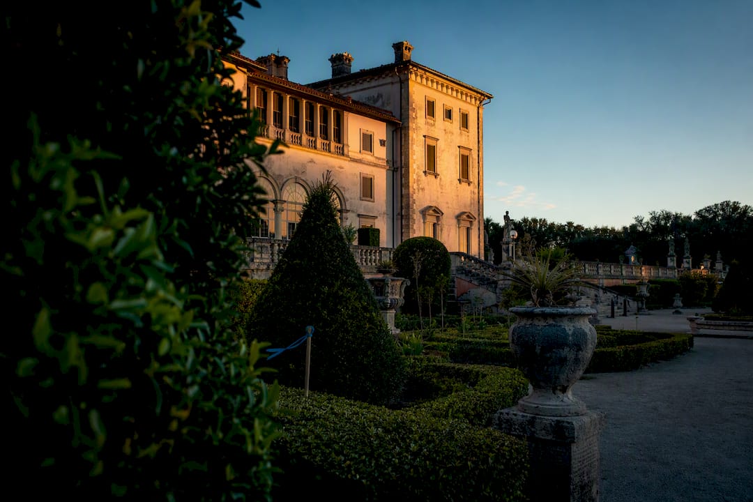 Vizcaya main house beyond formal gardens