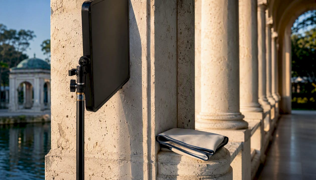Cropped battery light beside Vizcaya arcade
