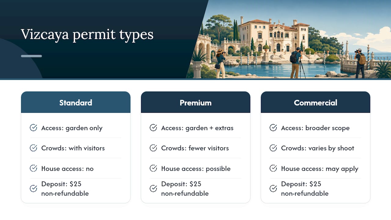 Vizcaya permit tiers and fee structure