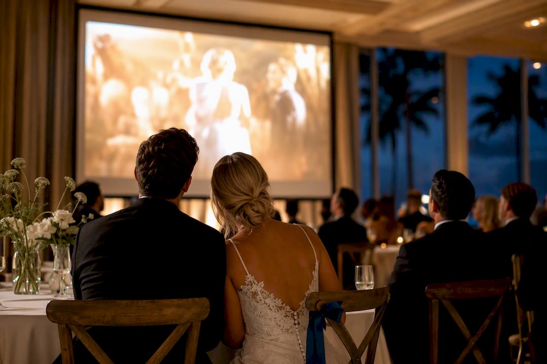 Guests watching a same-night wedding film