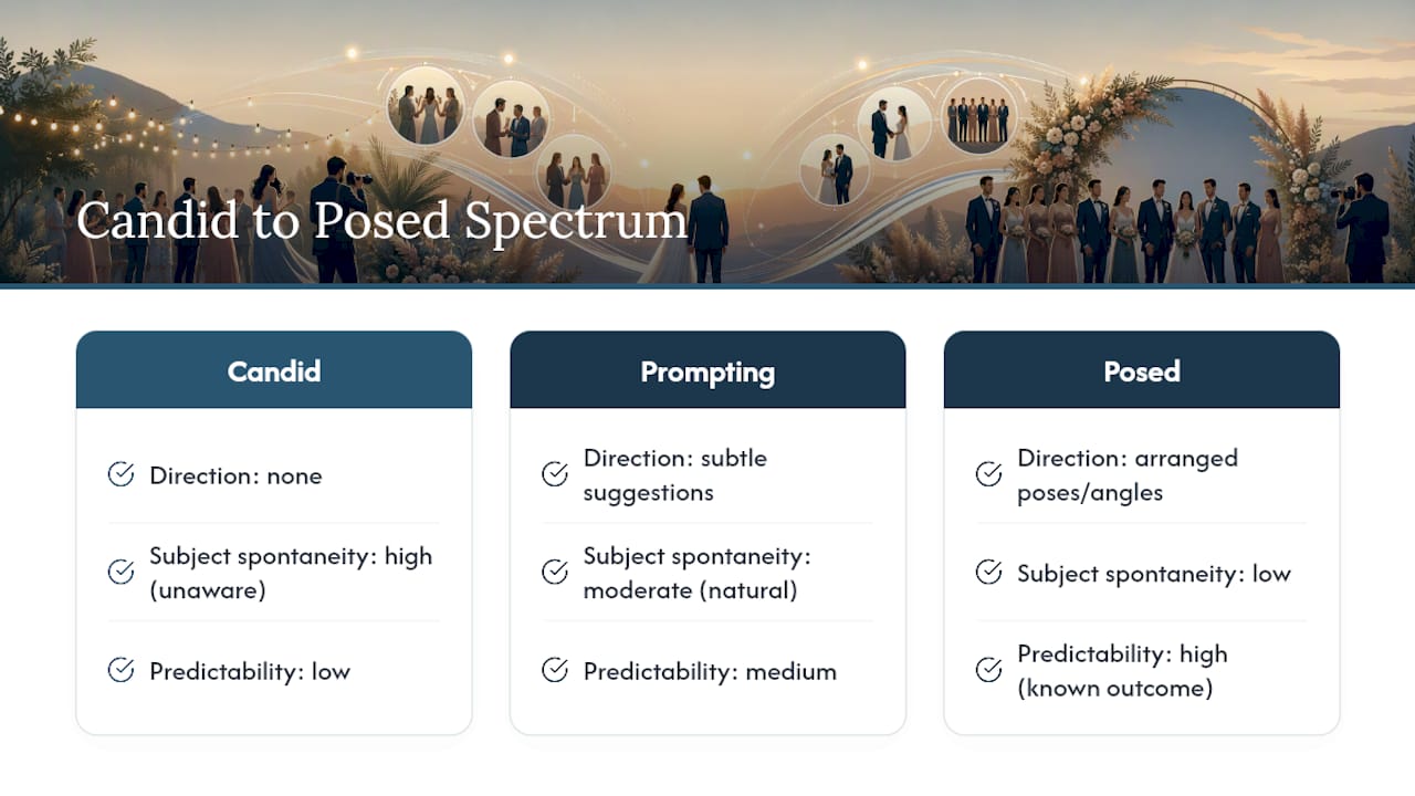 Candid, prompted and posed photography spectrum