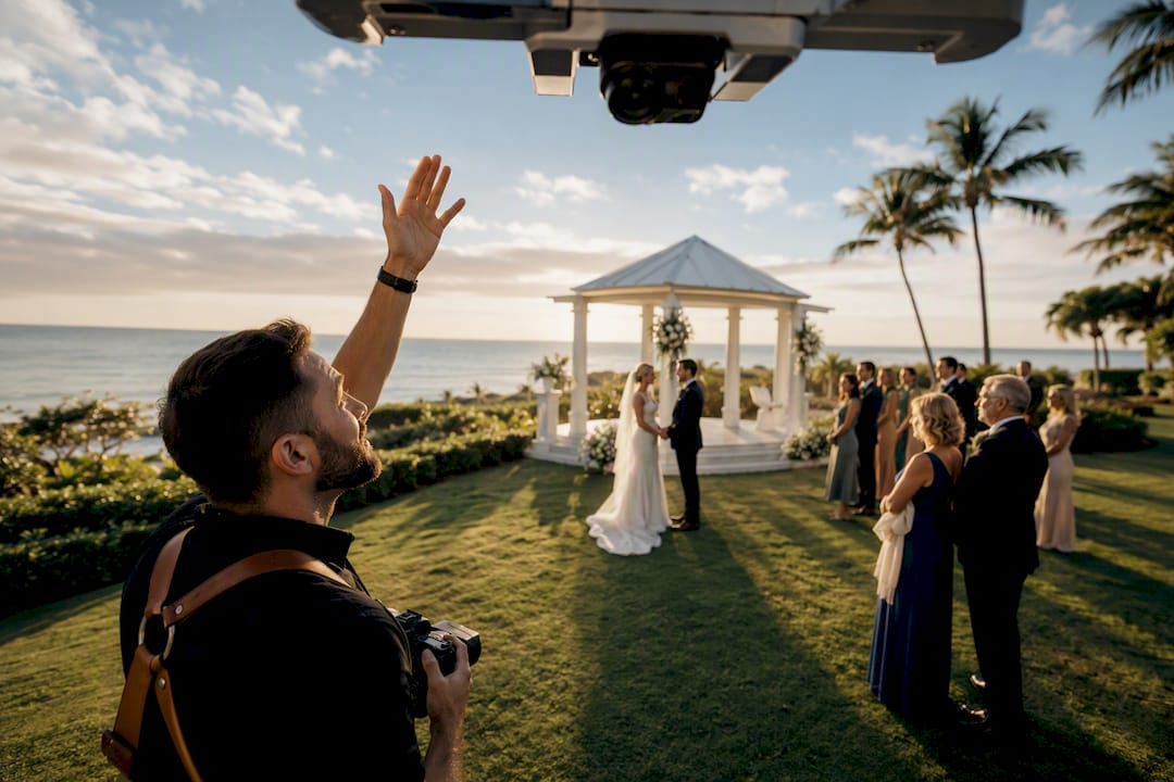 Aerial camera capturing Florida wedding ceremony
