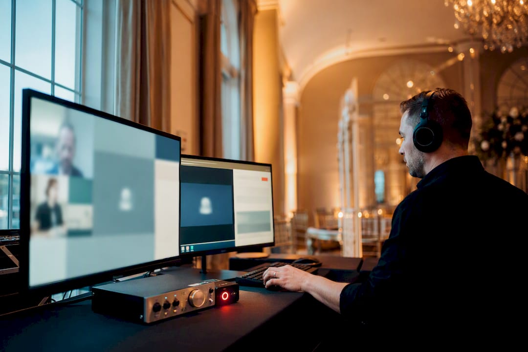 Hybrid livestream station inside wedding venue