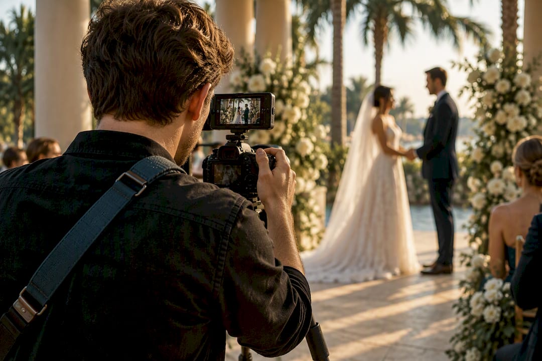 Videographer recording Florida wedding vows