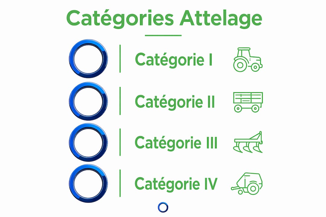 Schéma illustrant les différentes catégories de l'attelage trois points