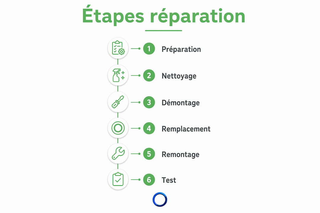 Schéma explicatif des différentes étapes pour remettre une pompe en état de fonctionnement