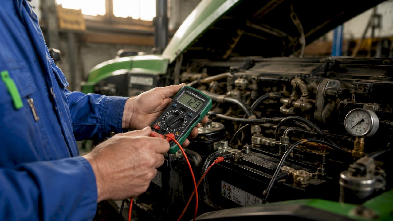 Vérification de la batterie d’un tracteur à l’aide d’un multimètre