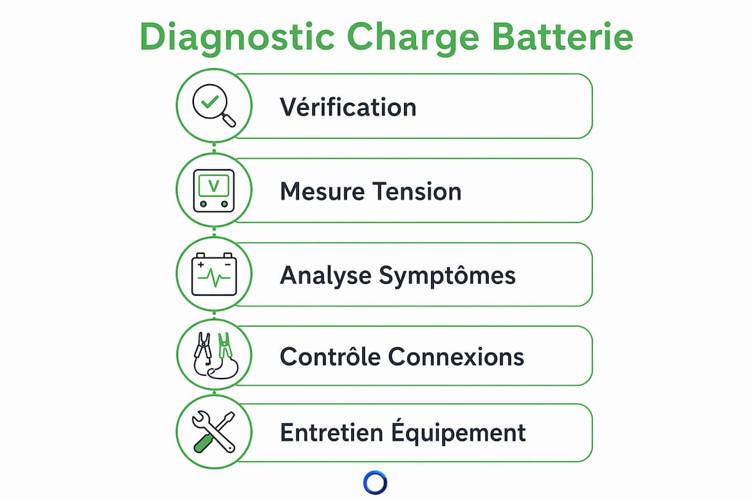 Schéma des différentes étapes pour diagnostiquer l’état de charge de la batterie d’un tracteur