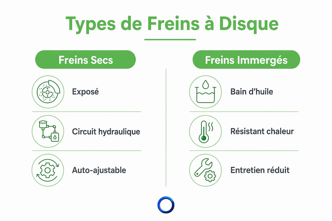 Visuel comparatif : freins à disque classiques versus freins à disque immergés