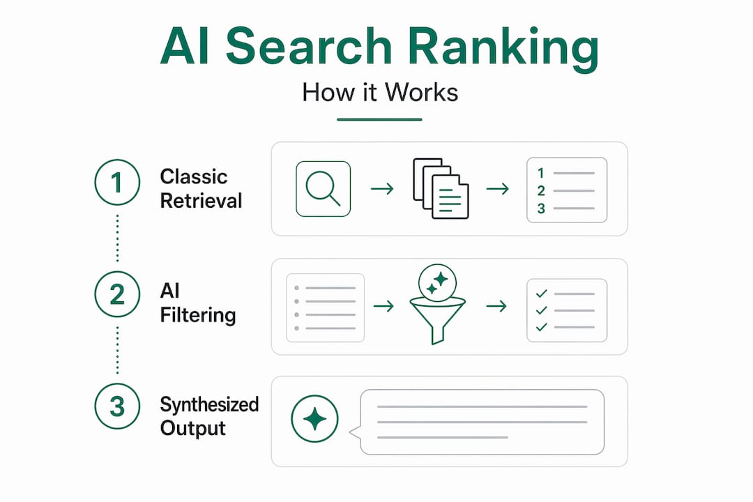 Infographic visualizing AI search ranking steps