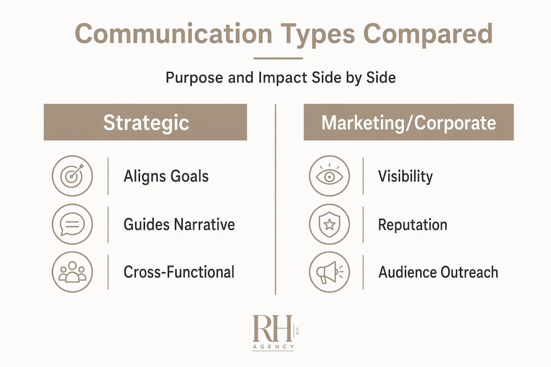 Infographic comparing communication types and purposes