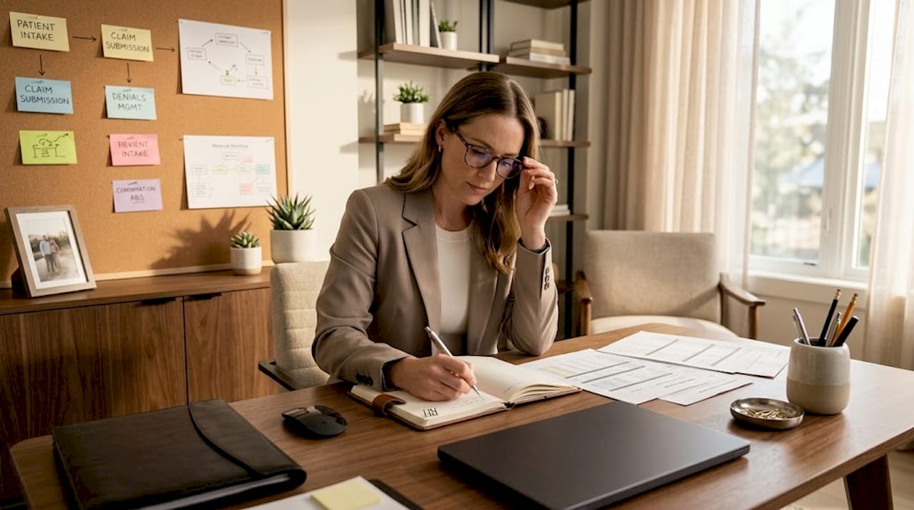 Consultant reviewing revenue cycle documents
