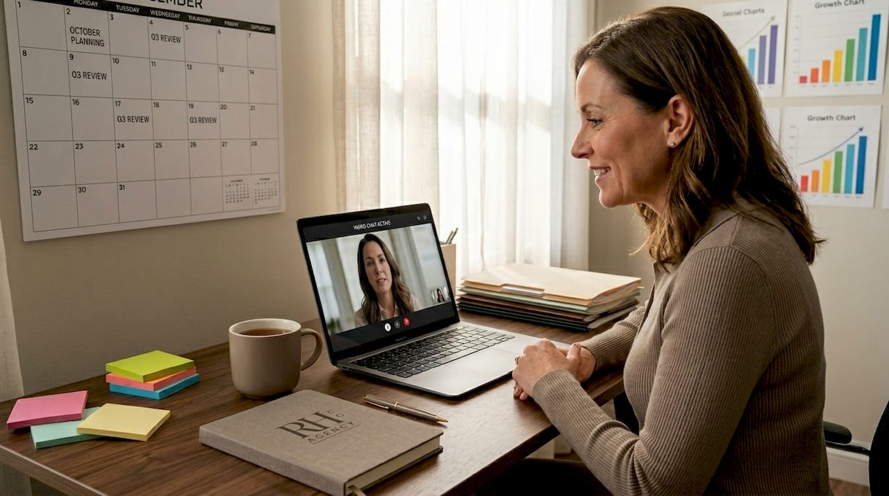Business owner video chatting with consultant