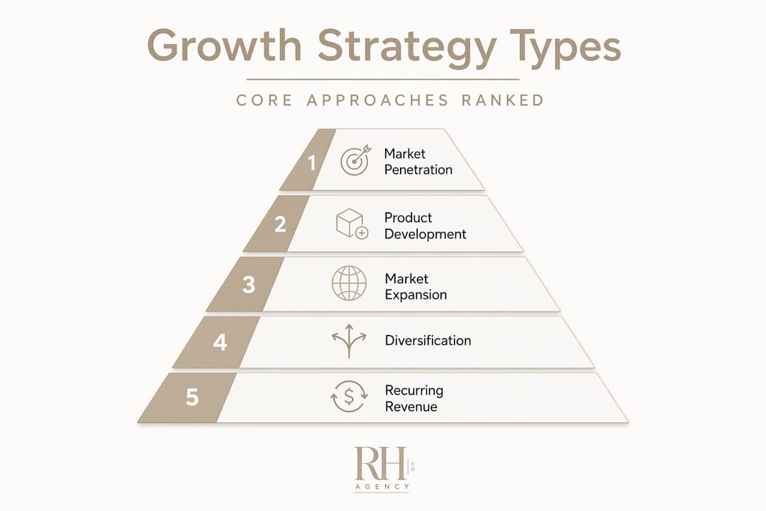 Hierarchy infographic ranking business growth strategies