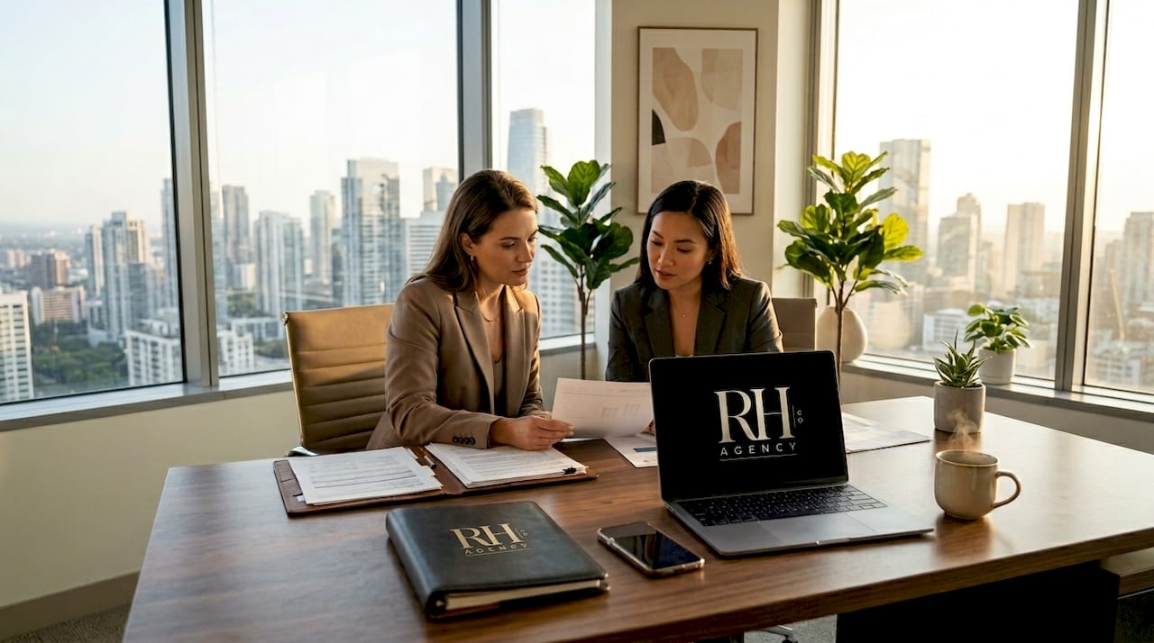 Consultant and executive discussing documents