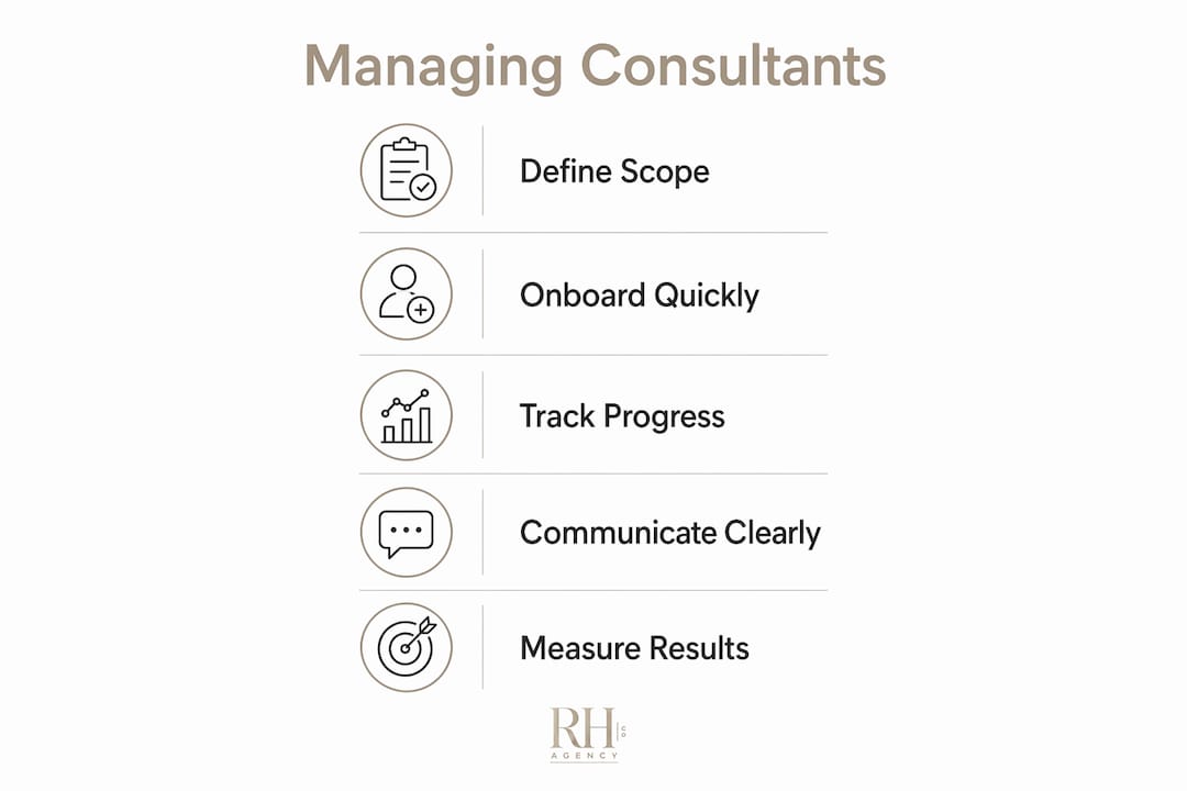 Infographic showing steps to manage consultants effectively