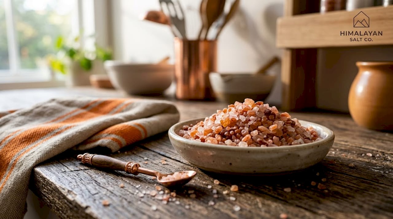Close-up of Himalayan pink salt crystals