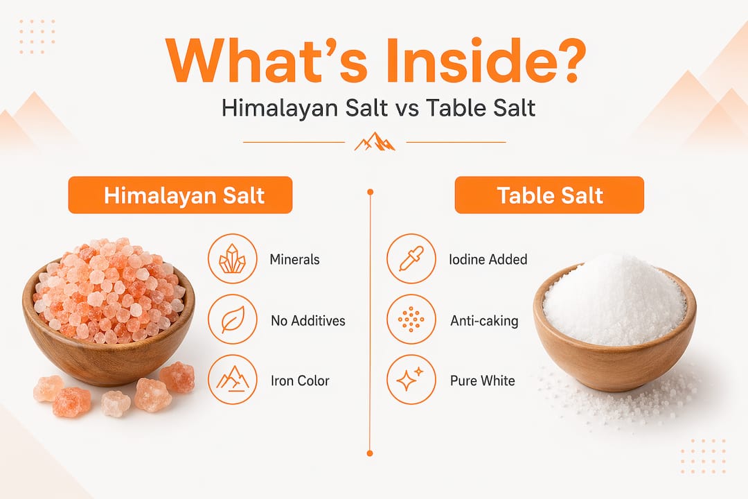 Infographic comparing Himalayan salt and table salt features