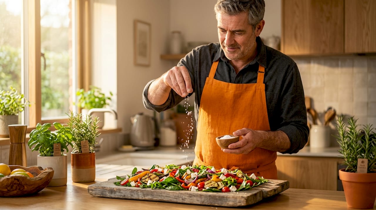 Cook sprinkling finishing salt on vegetables