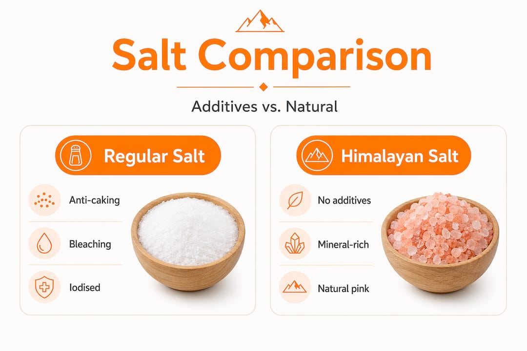 Infographic comparing Himalayan and regular salt characteristics