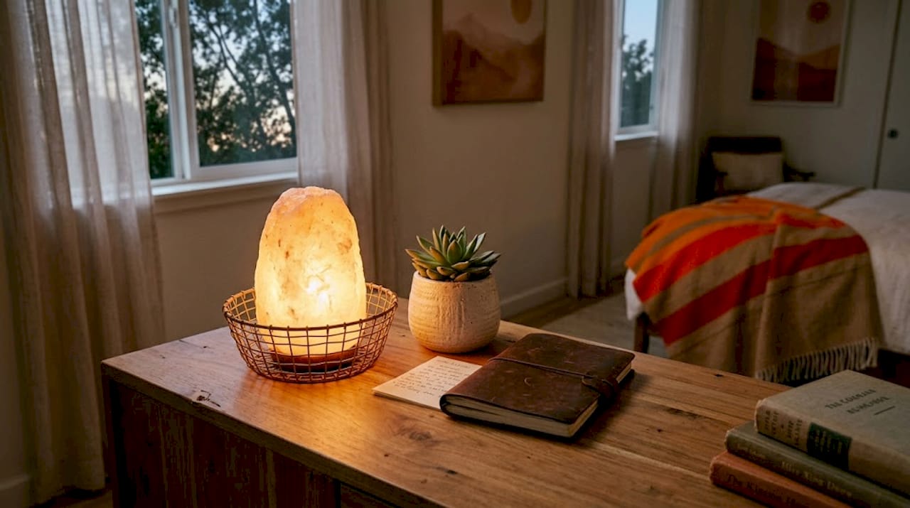 Salt lamp creates warm ambient lighting