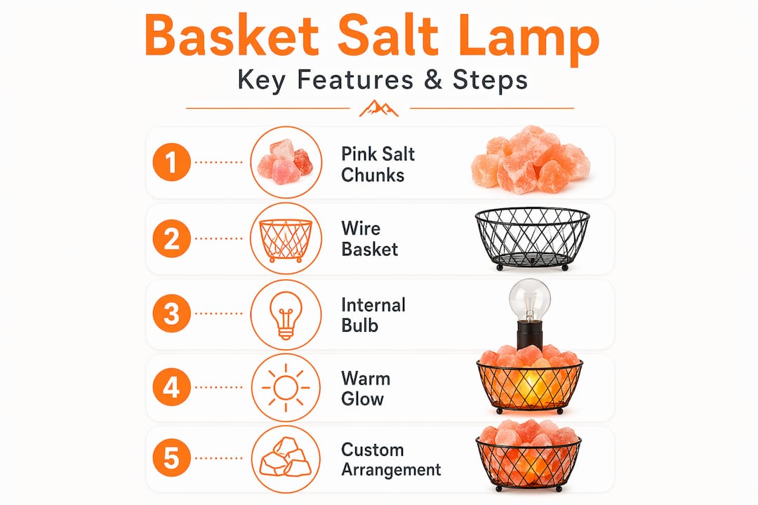 Infographic explains basket salt lamp features