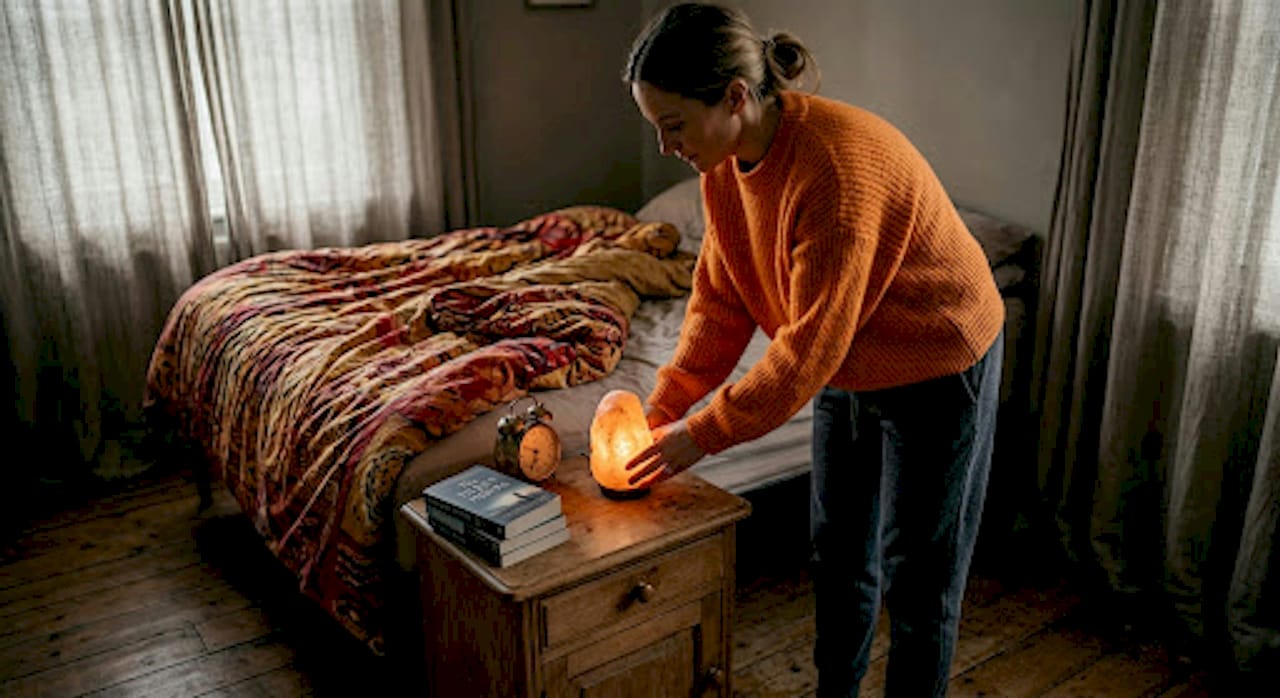 Placing salt lamp on bedroom nightstand