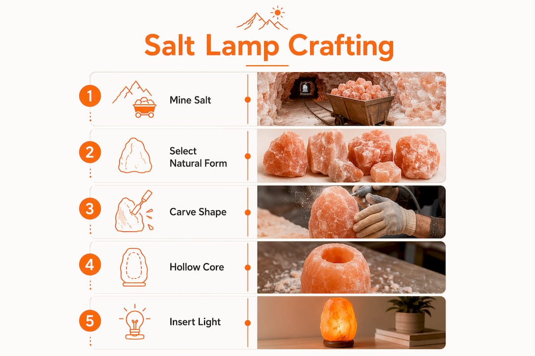 Infographic showing steps in salt lamp crafting process