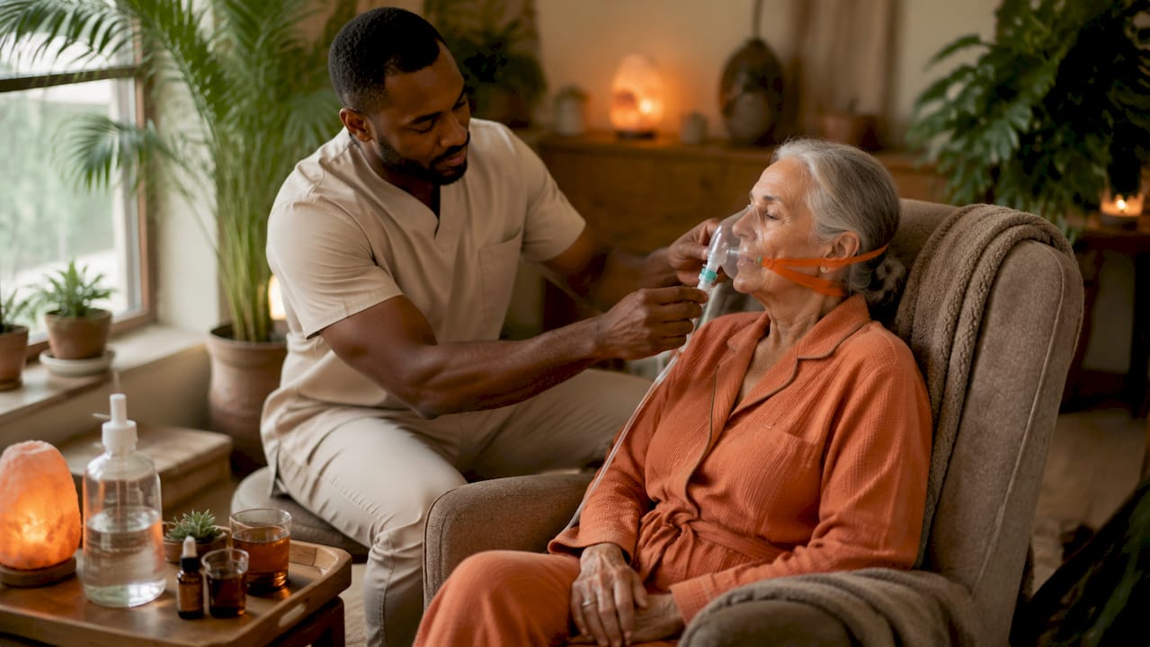 Therapist administering modern salt nebulizer therapy