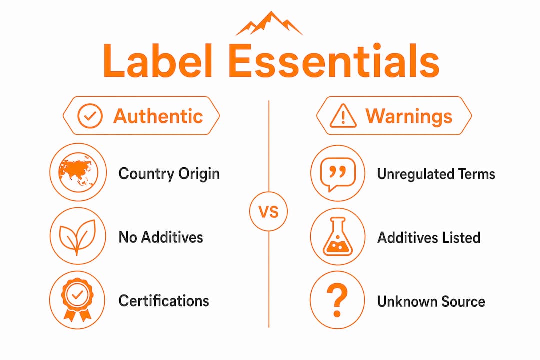 Infographic comparing authentic vs warning salt label features