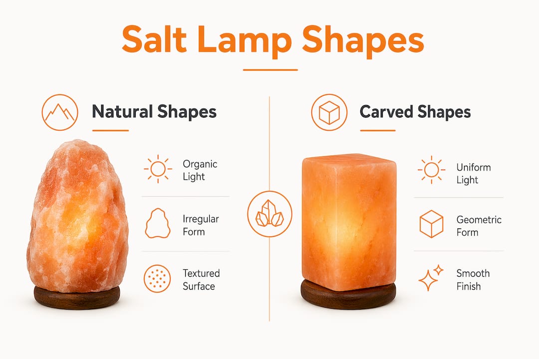 Infographic comparing natural and carved salt lamp shapes