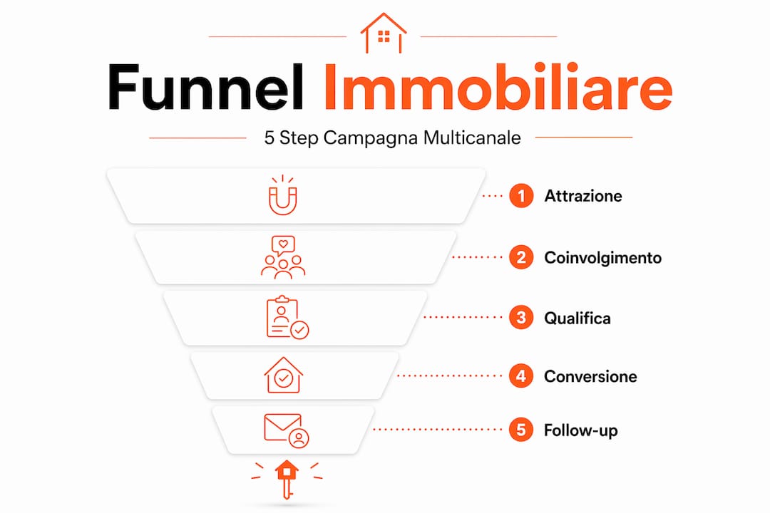 Schema del percorso di conversione per campagne immobiliari multicanale