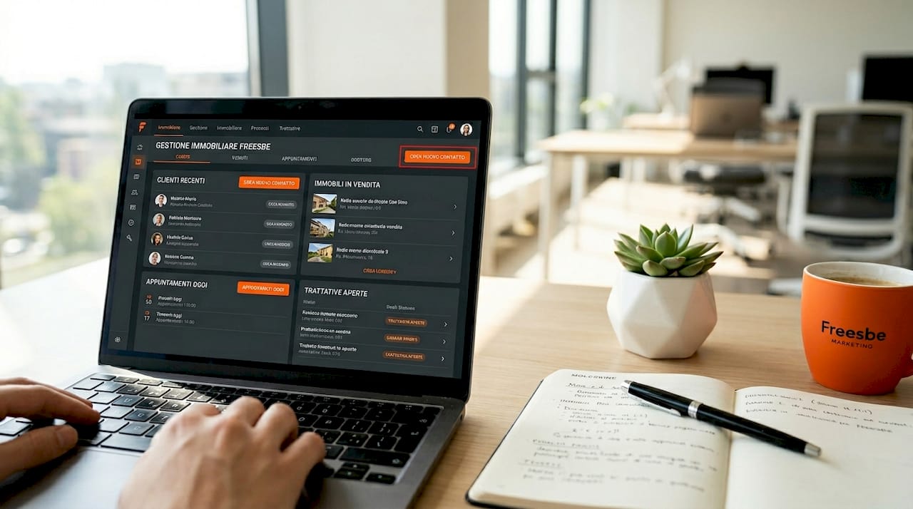 Dettaglio di un laptop con a schermo un gestionale immobiliare