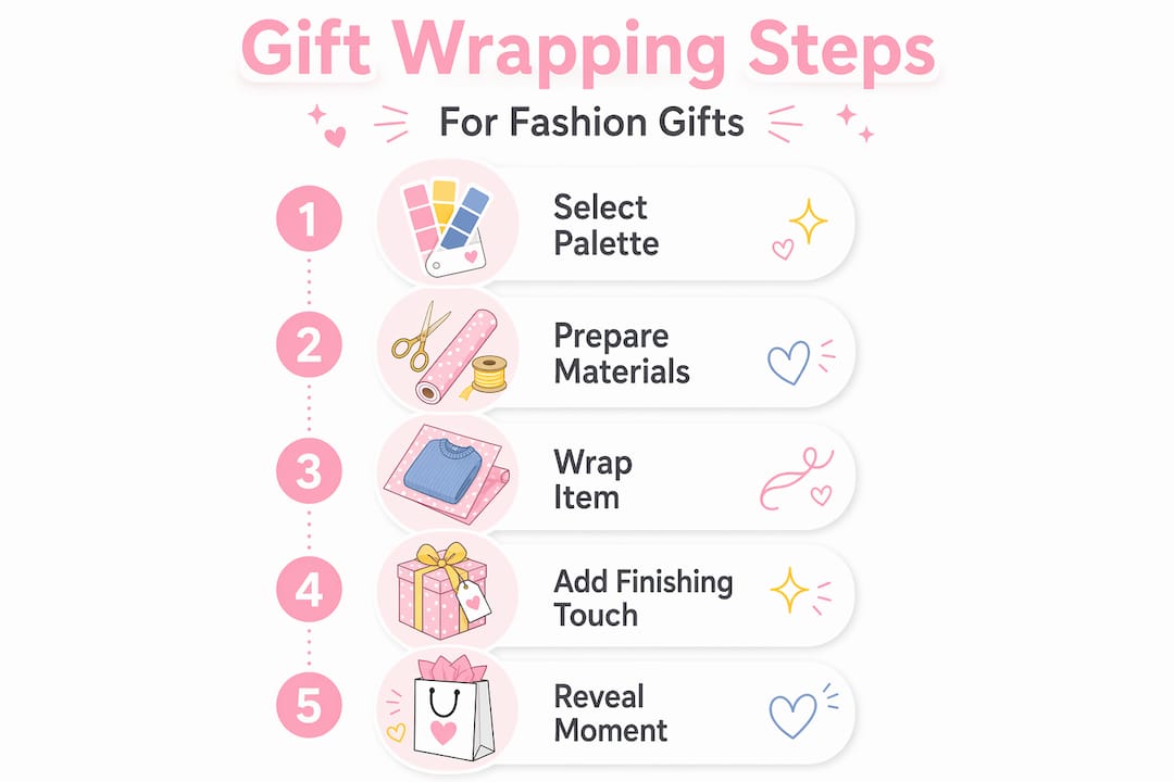 Infographic with five steps to wrap fashion gifts beautifully