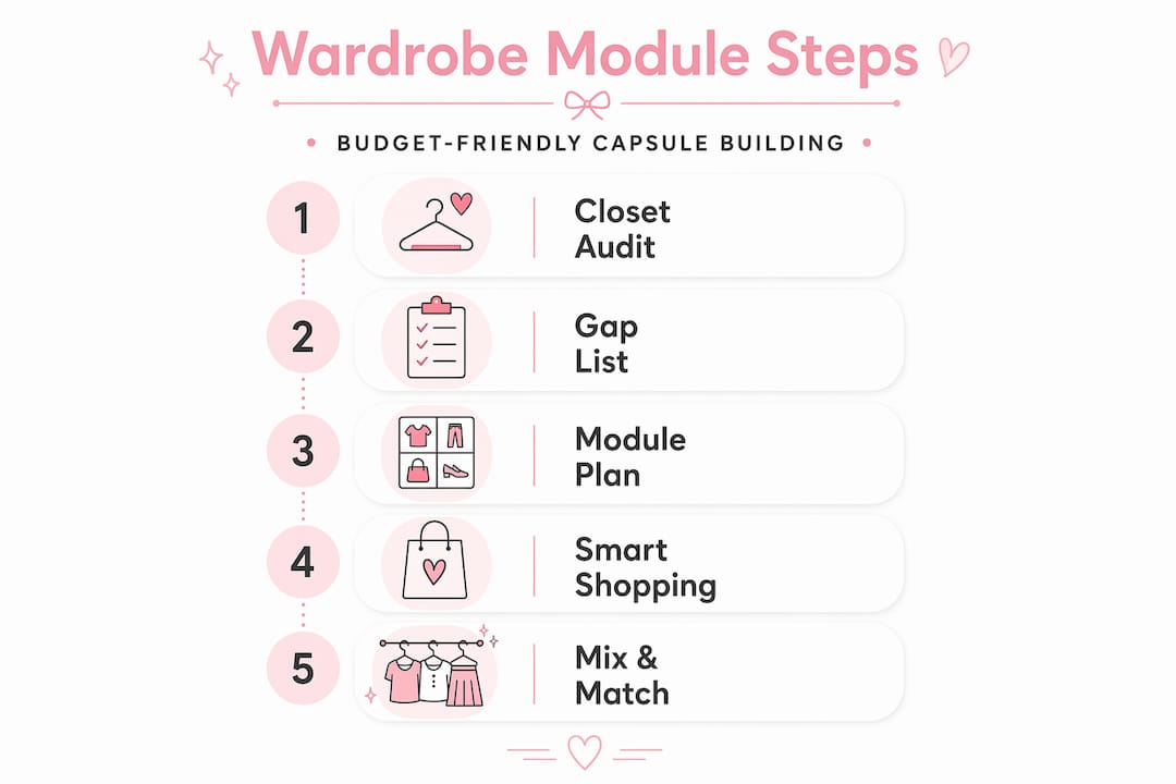Infographic wardrobe module steps for capsule building