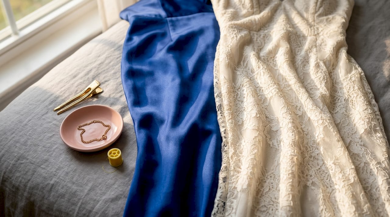 Silk and chiffon gown fabric close-up